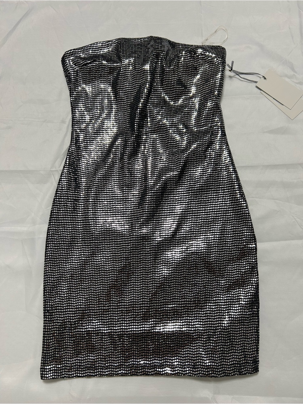 Black & Silver Sequin Strapless Mini Dress – Sparkly Party Evening Dress